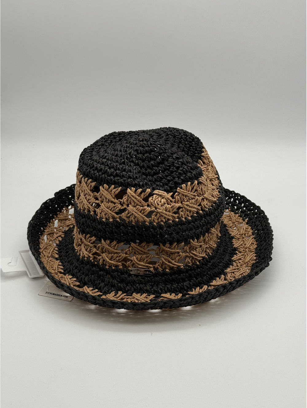 Steve Madden Women's Black and Brown Crochet Fedora Hat